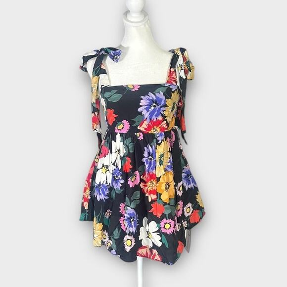 Yumi Kim Hope Top Women's Small Black Floral Sleeveless Smocked Square Neck NWT - Picture 1 of 9